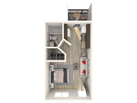 Floor plan for studio, 1 bath, 405 sqft